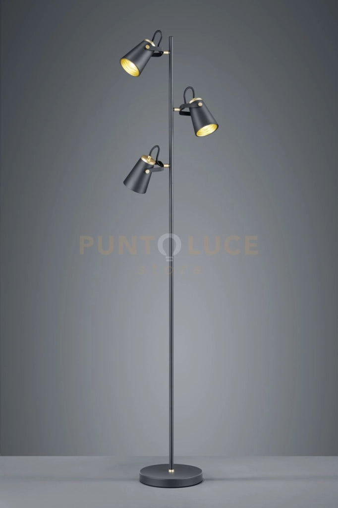 EDWARD PIANTANA 3 DIFFUSORI ATTACCO E14 ORIENTABILI METALLO NERO OPACO E INTERNO ORO H. 160CM