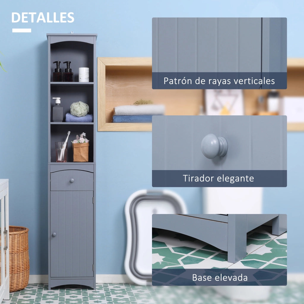 Armadietto da Bagno Stretto con Cassetto e Ripiani ¨C zephmum ¨C Grigio 34x24x170 cm