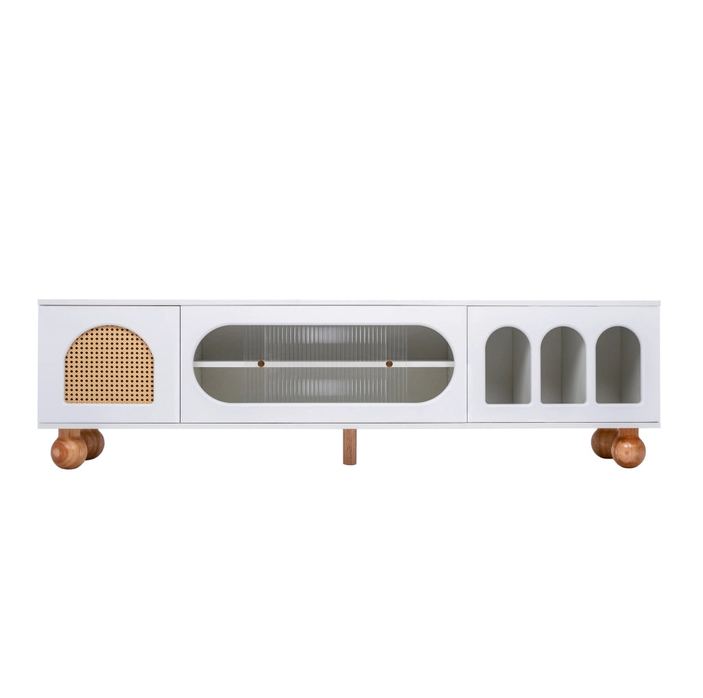 Mobile TV 170x47x37 cm in pannello truciolare bianco e effetto legno