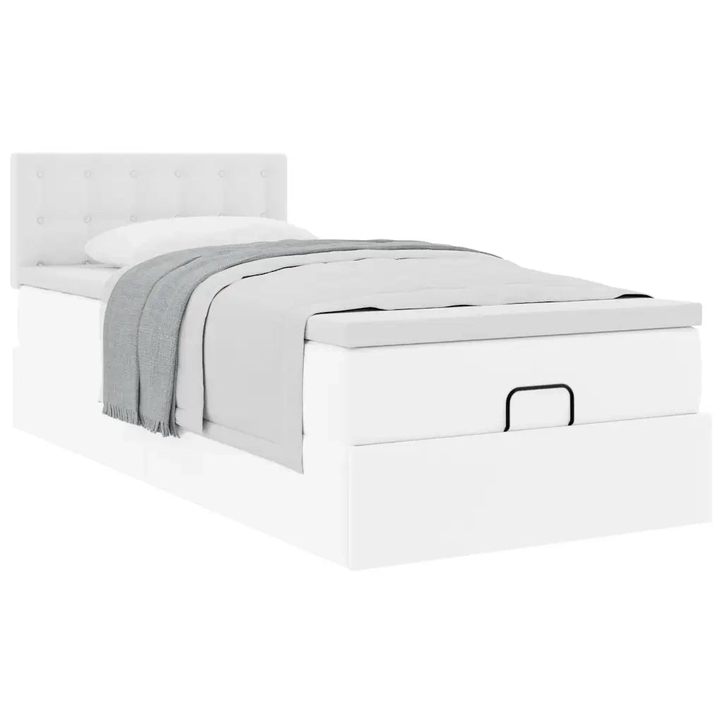 Letto Pouf con Materasso Bianco 100x200 cm Similpelle