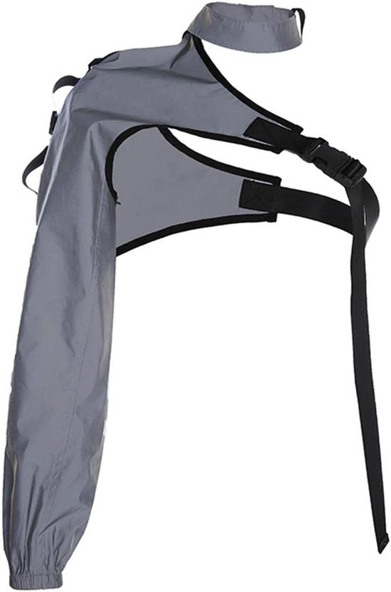 Unica Giacca a Spalla Unica con Collo Corto e Collo Ronde - Gonna con Punti di Allacciatura Irregolari - Maglione con Borse per le Spalle - Grigio