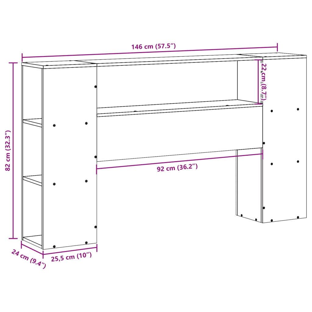 Testiera con Ripiani Marrone Cera 140 cm in Legno di Pino 855632