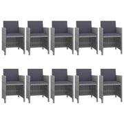 Set da Pranzo da Giardino 11 pz con Cuscini Polyrattan Grigio 46378