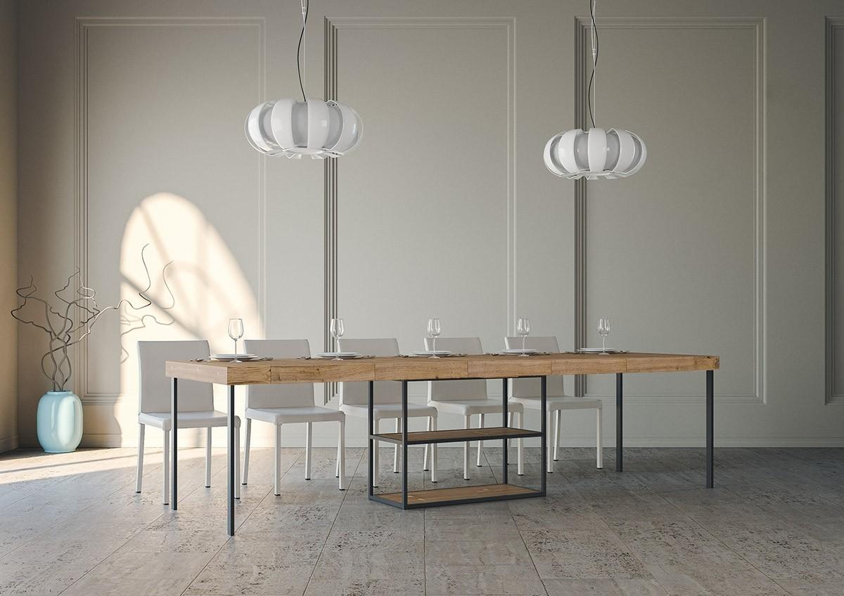 Consolle Allungabile in Legno e Ferro H77x40x90/300cm Plano Premium Quercia Folding