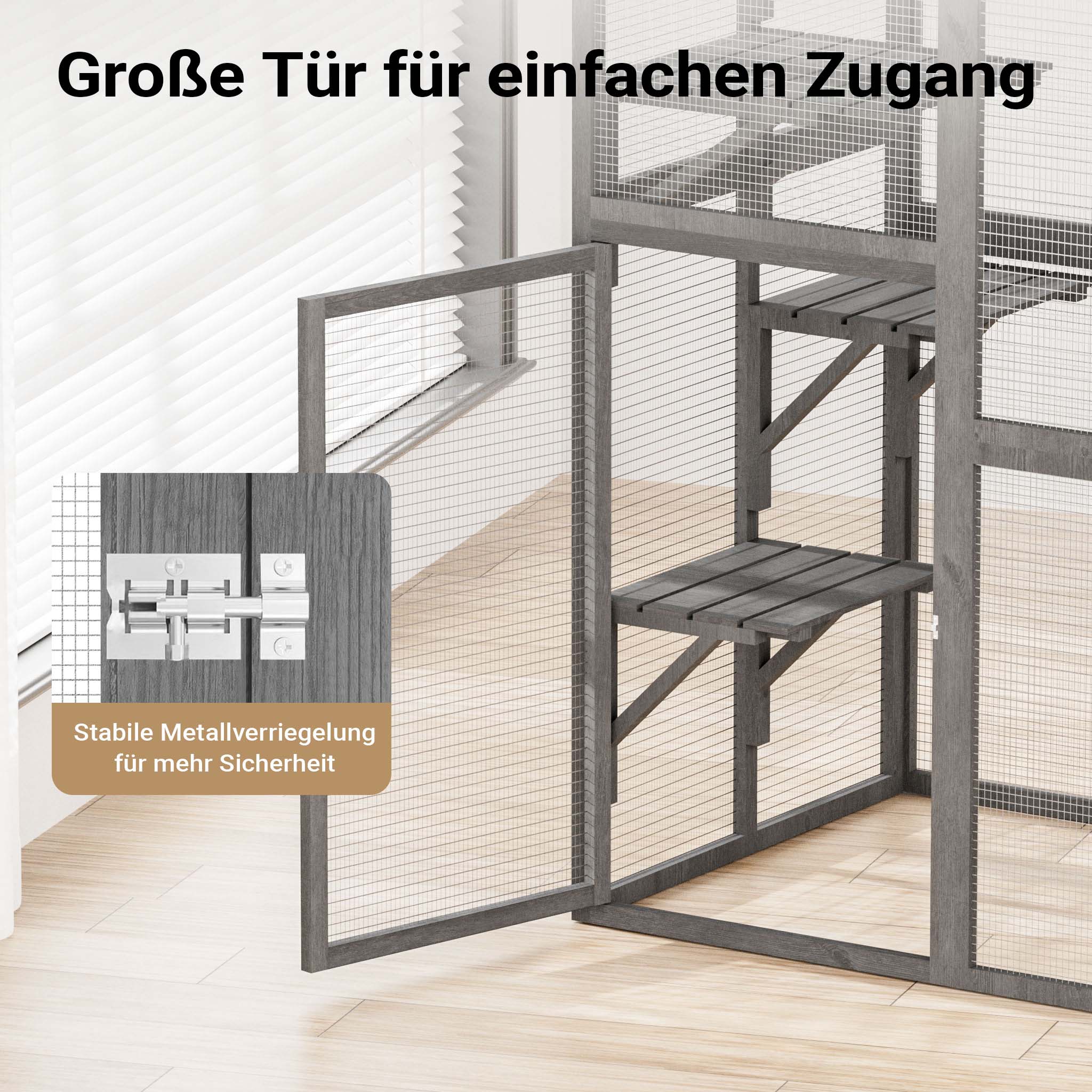 Recinto per gatti da esterno 116 x 82 x 175,7 cm, legno, tetto in PVC, 5 livelli, recinto per gatti per giardino, balcone, rifugi