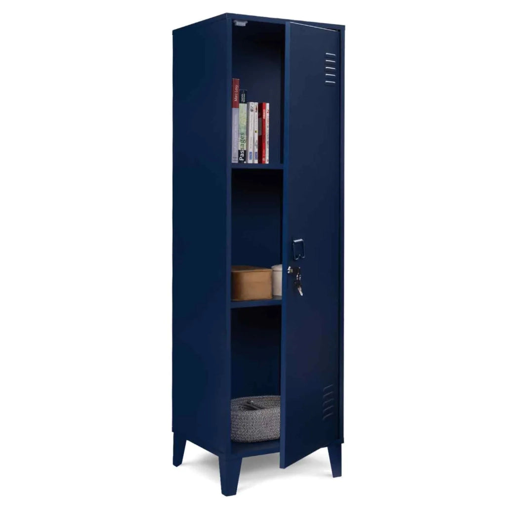 IDMarket - Armadietto ESTER con porta in metallo blu scuro, design industriale