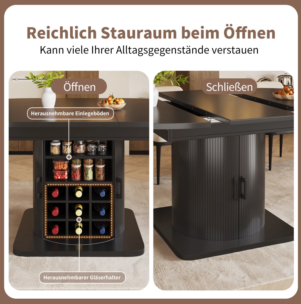 Tavolo da pranzo allungabile con contenitore in MDF nero