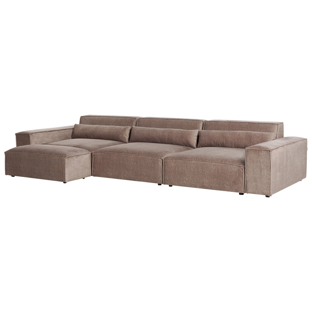 Divano modulare a 3 posti con ottomana Divano componibile in tessuto marrone con gambe nere Soggiorno moderno