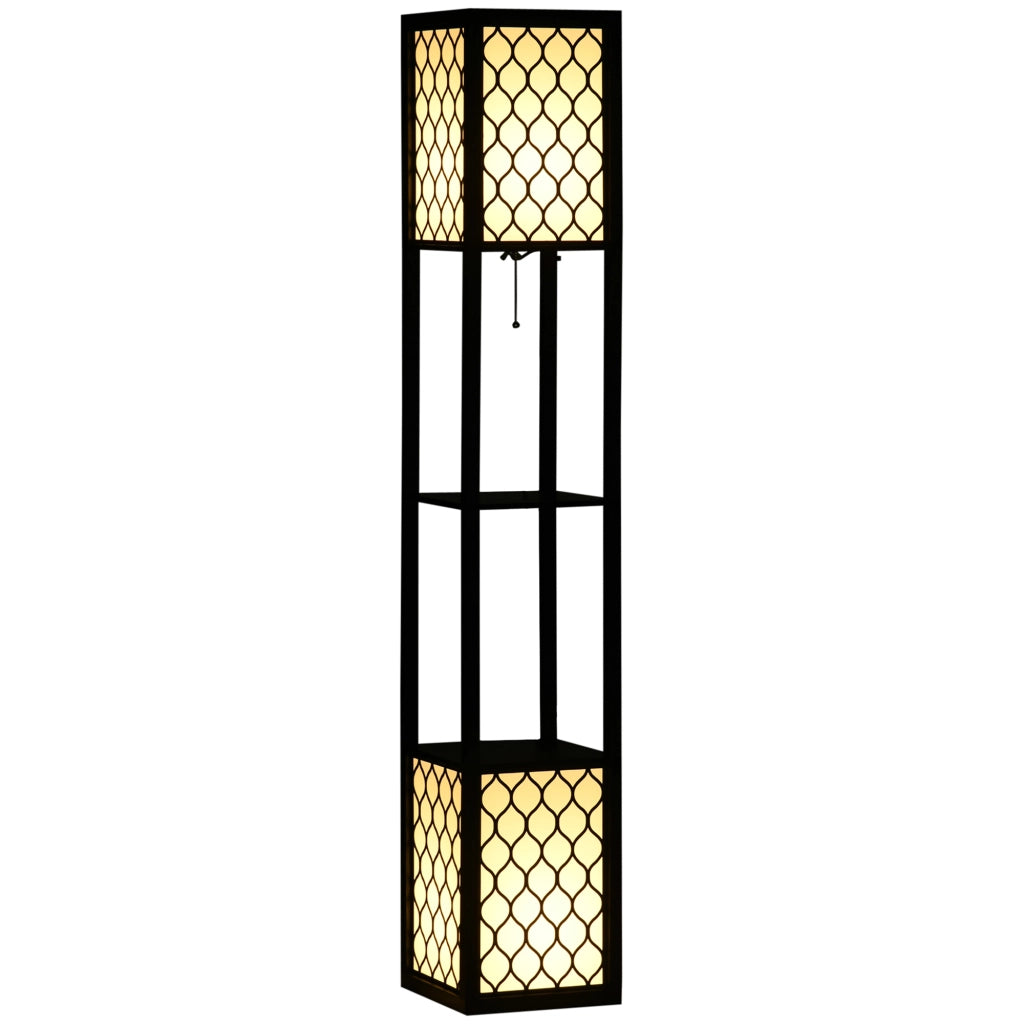 Lampada da Terra a Colonna in MDF e Plastica con 2 Ripiani, per Soggiorno, Studio e Camera da Letto, 26x26x156 cm