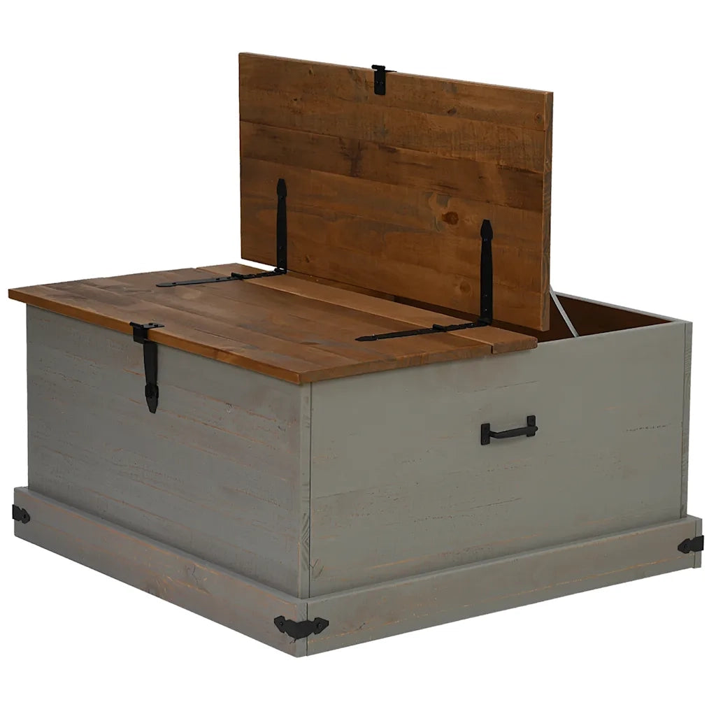 Cassapanca-Baule-Armadietto contenitore HALDEN Grigio 91x91x47 cm in Legno Massello di Pino
