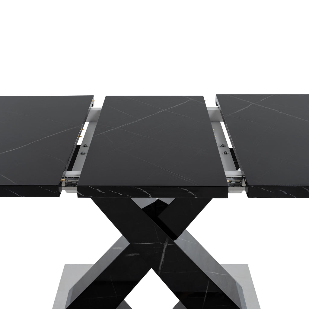 Tavolo allungabile rettangolare con piano in MDF e base in acciaio nero per sala da pranzo 120 × 80 × 76,5 cm
