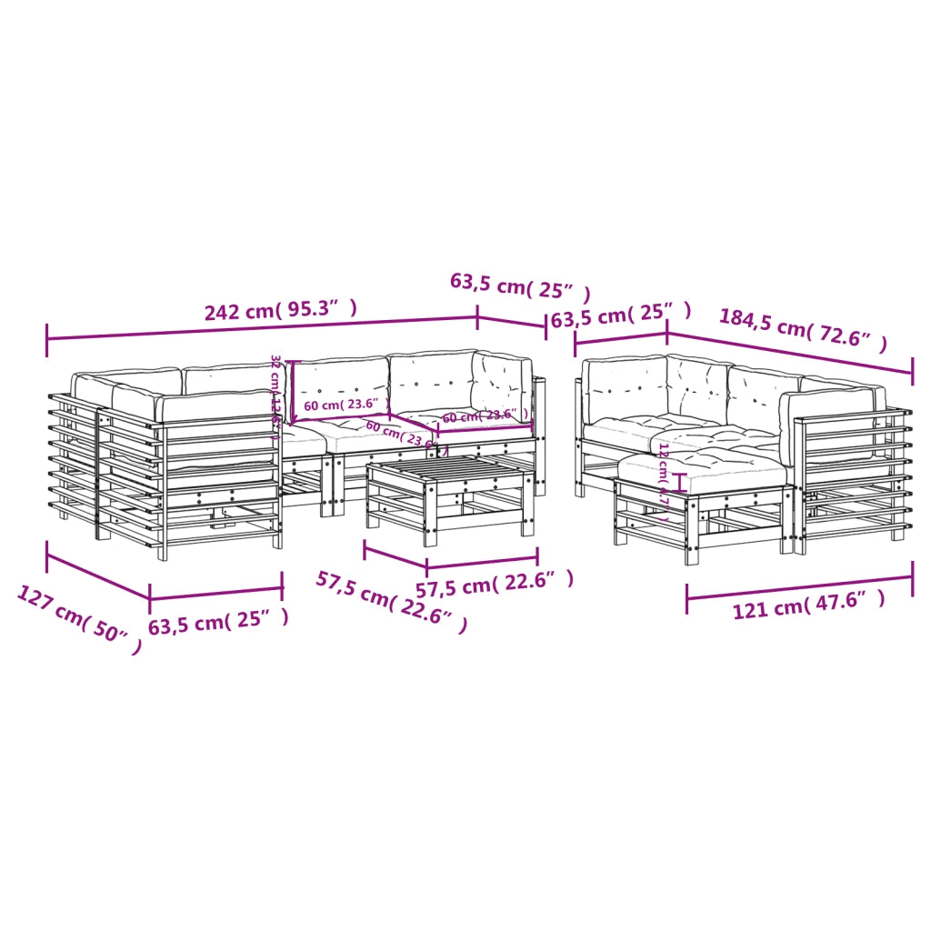 Set Divani da Giardino 10 pz con Cuscini Legno Massello Bianco 3186096