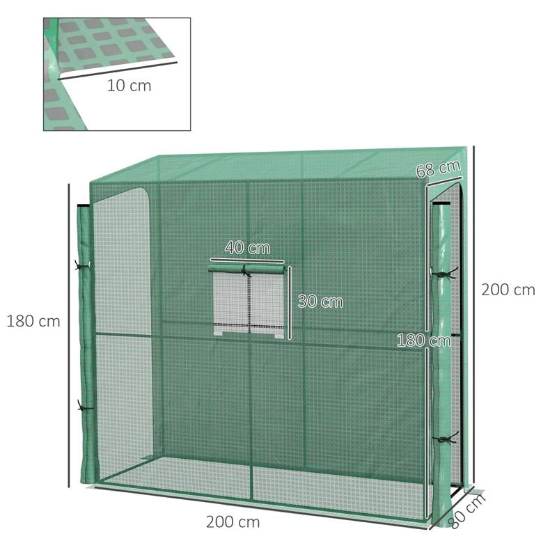 SERRA DA GIARDINO A MURO CON 2 PORTE AVVOLGIBILI E COPERTURA IN PE ANTI UV, 200X80X200CM, VERDE
