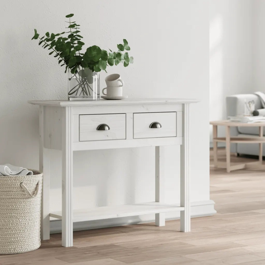 Tavolo Consolle BODO 91x35x74 cm Legno Massello Pino Bianco 355071