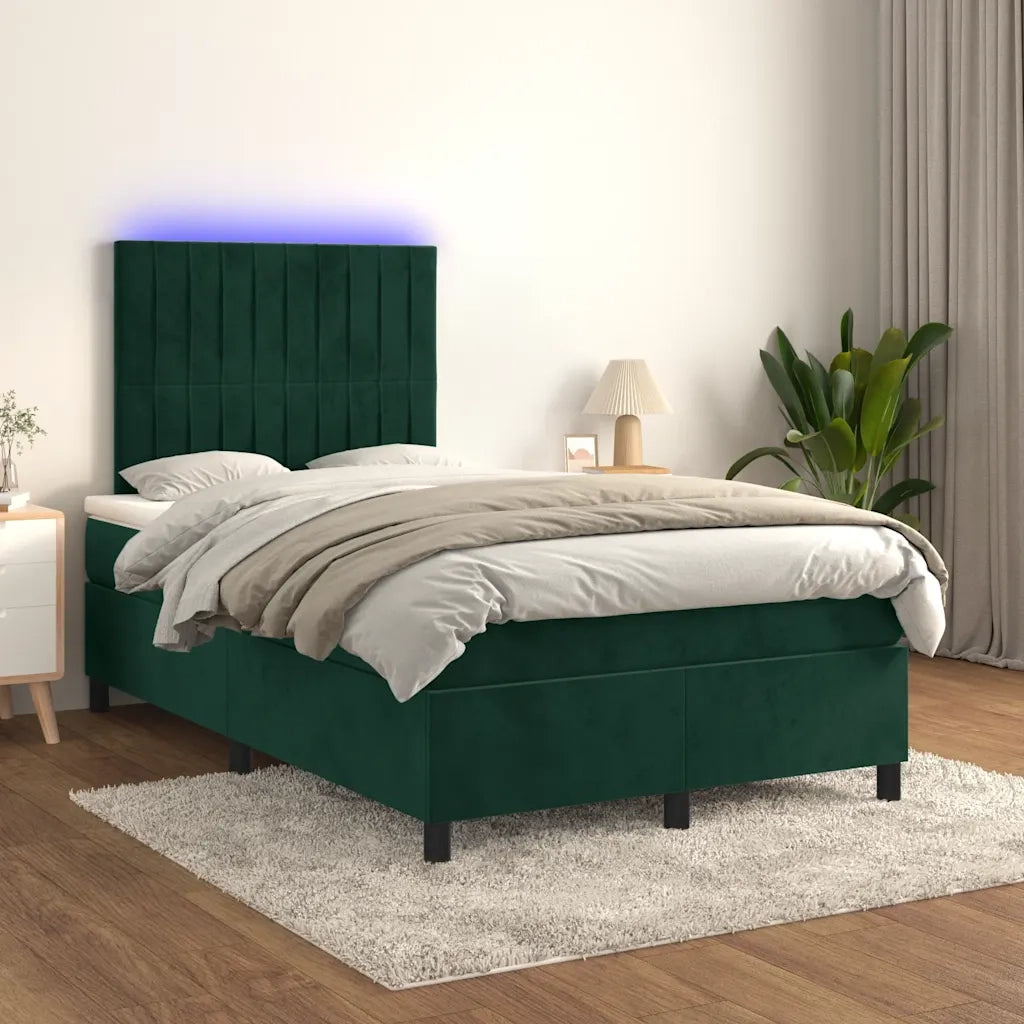 Letto a Molle con Materasso e LED Verde Scuro 120x190cm Velluto