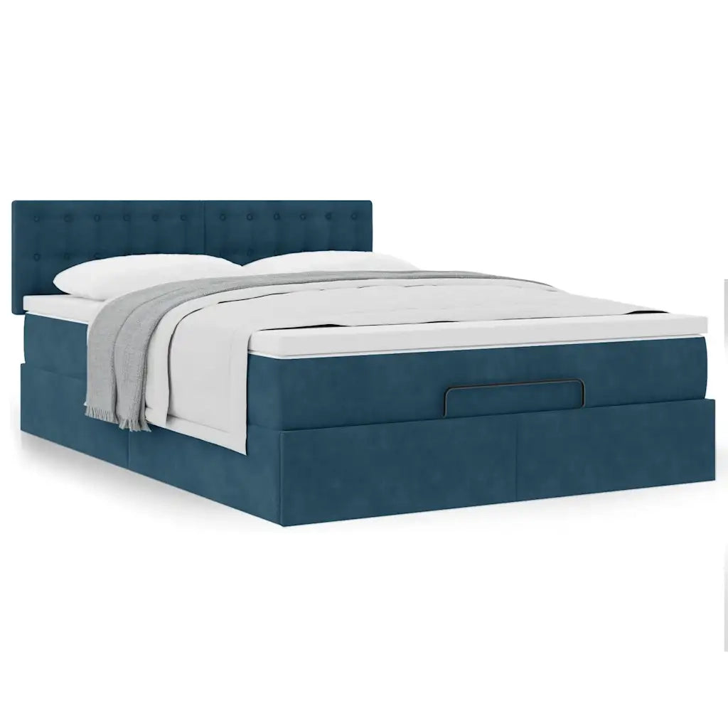 Struttura Letto Pouf con Materasso Blu 140x200cm in Velluto 3311925