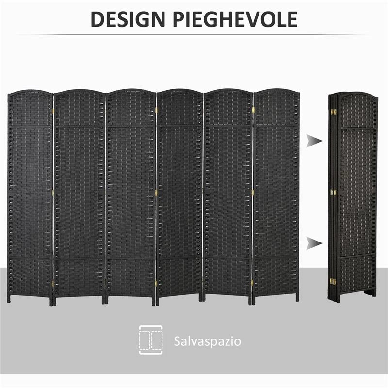 PARAVENTO DIVISORIO DA INTERNI PIEGHEVOLE A 6 ANTE INTRECCIATO, 240X170 CM, NERO