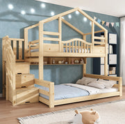 Letto a castello in legno con letto superiore 90x200 cm e inferiore 140x200 cm; finitura naturale