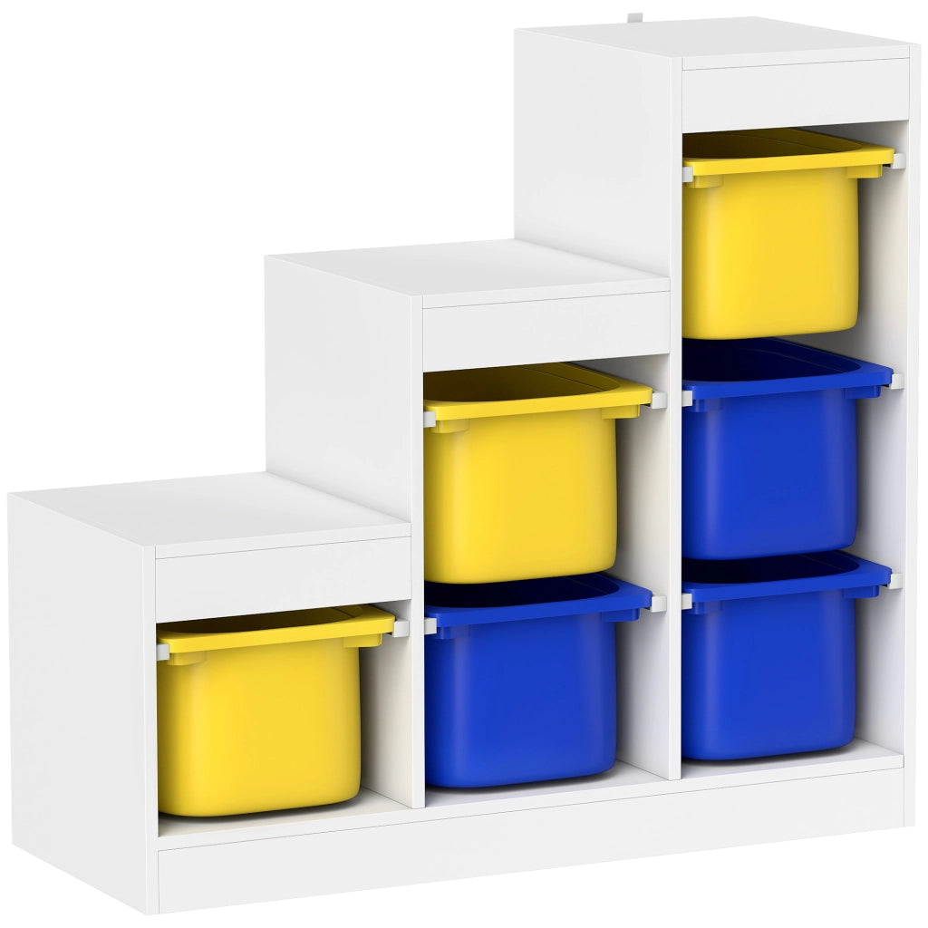 Meuble de Rangement pour Jouets 3 Niveaux 3-8 Ans Bleu Jaune