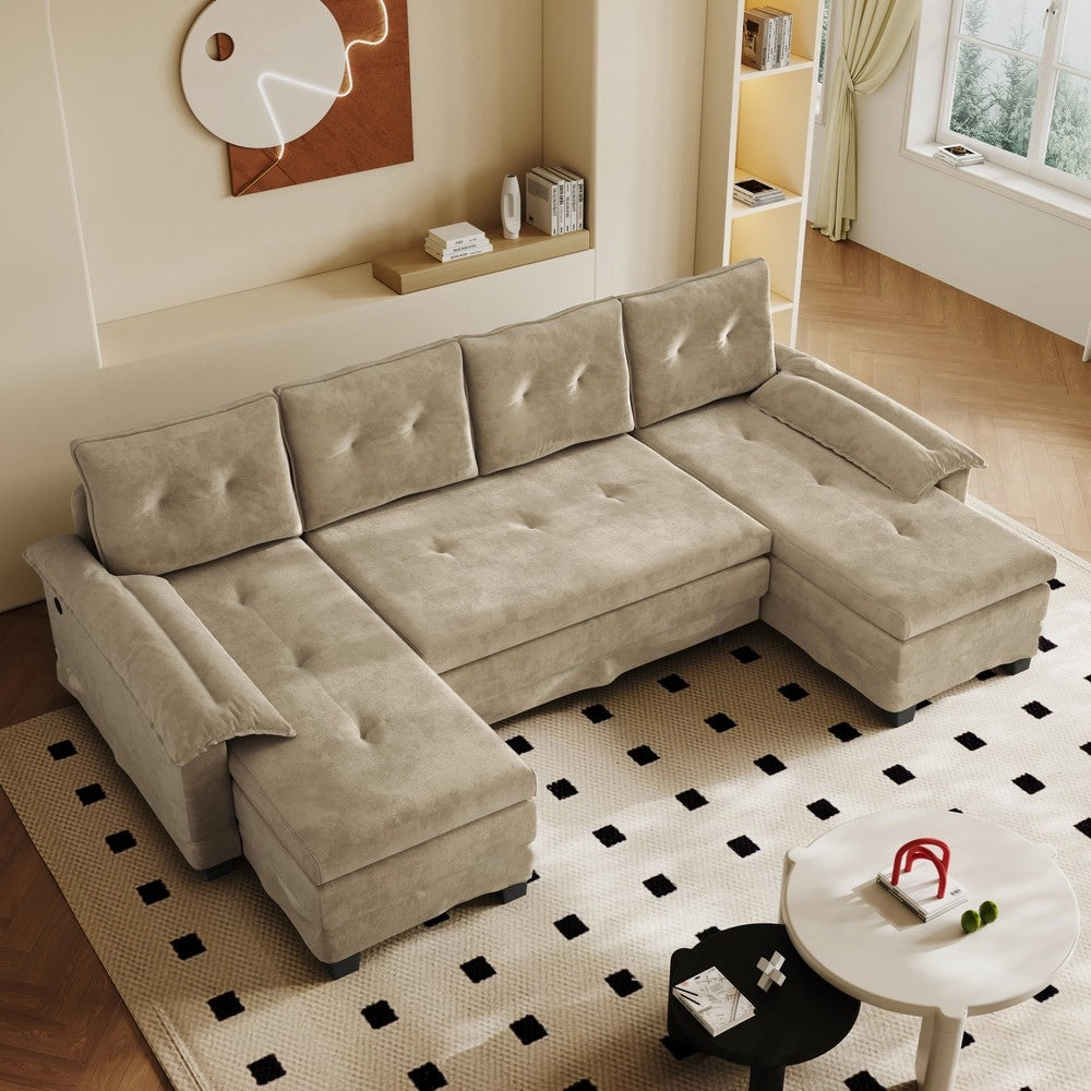 Divano Angolare U 278cm con Letto Estraibile e USB ¨C Xylo ¨C Cammello