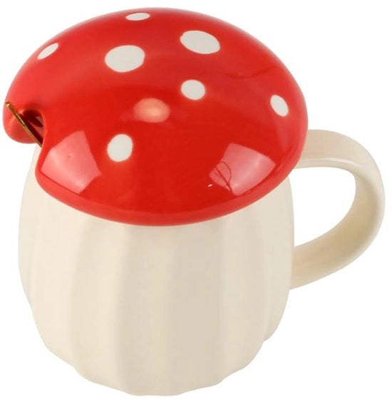 Tazza a forma di fungo in ceramica - 250 ml - Design accattivante - Copertura - Per caffè/tè - Idonea per uso igienico - Tenuta del calore