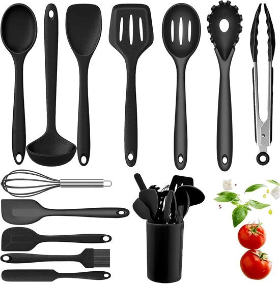 Set di accessori da cucina in silicone - Set di accessori da cucina - Senza BPA - Sospeso - Set di accessori da cucina con supporto - Qualità pesante - Resistente al calore - In silicone - Accessori da cucina