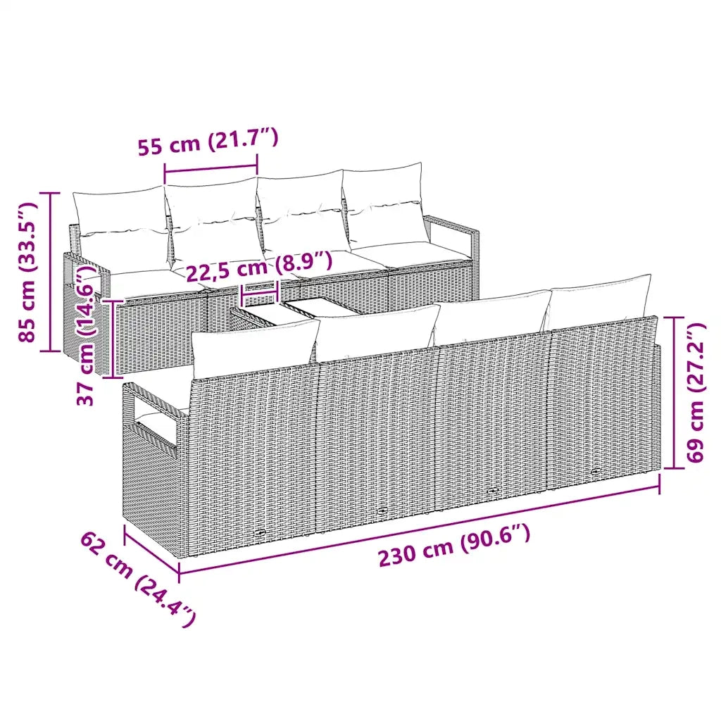 Set di divani con cuscino 7 pcs Beige e grigio polyrattan 3346310