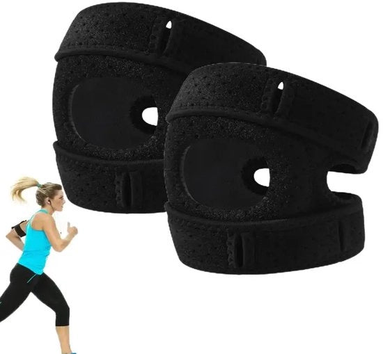 Kniebeschermers 2 in 1 adattabili in nero con chiusura a gomito, unisex, respiranti, con supporto, per corsa, fitness, recupero