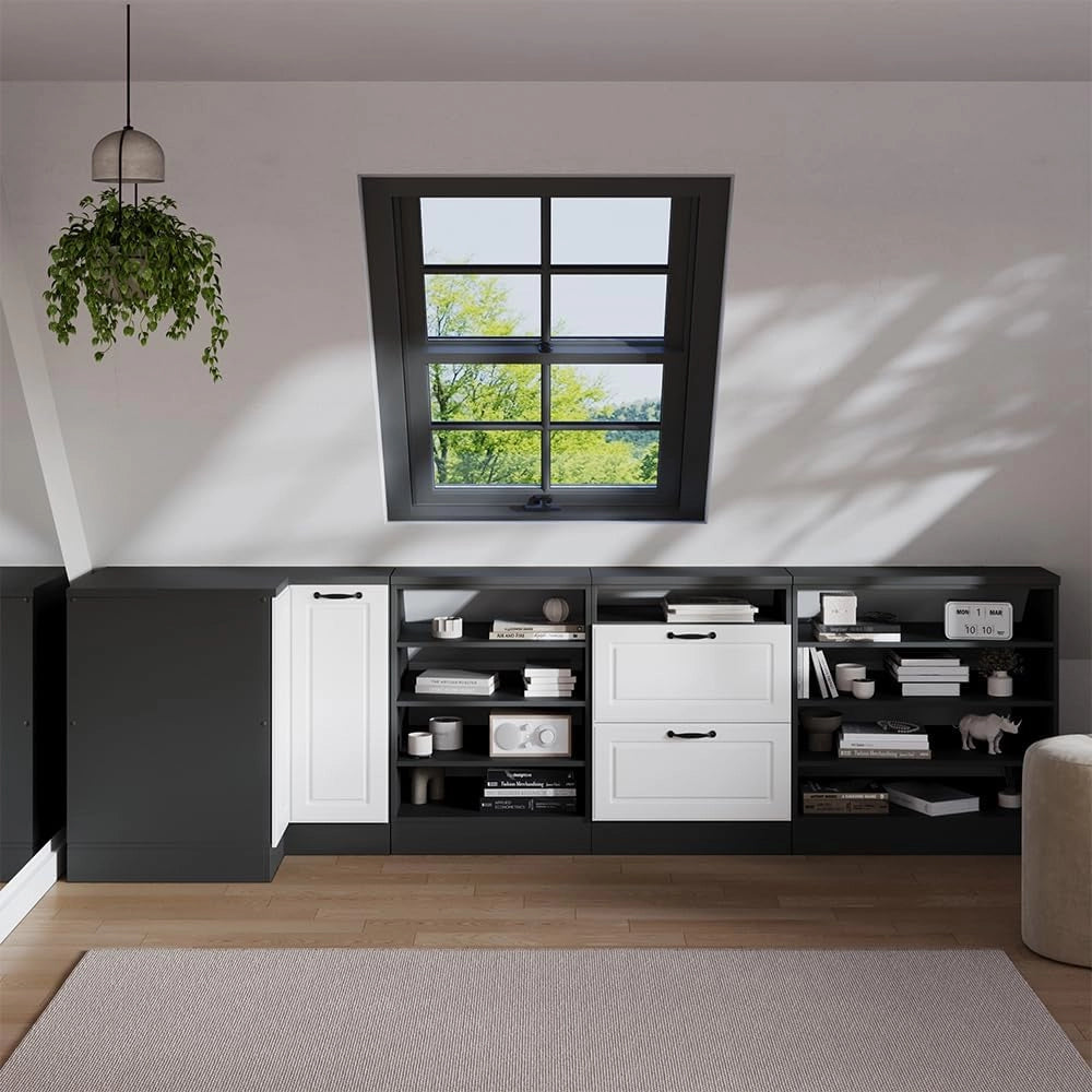 Mobile sottotetto Mobile angolare Rion, Bianco casa di campagna, 75.6 x 81.6 cm con 1 porta, carcassa dell’armadio profondità 60 cm, adatto per il salvaspazio sotto tetti spioventi
