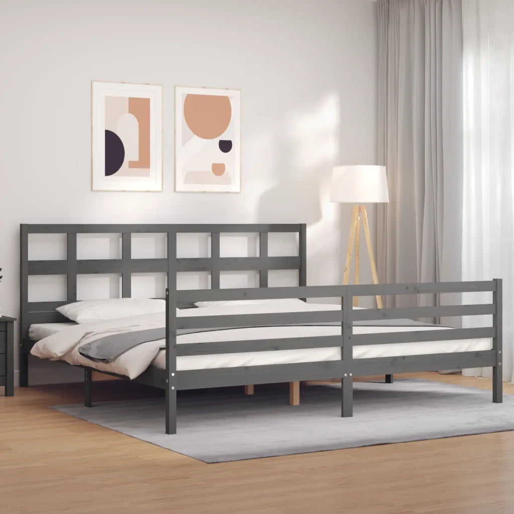 Letto matrimoniale | Letto per adulti | Giroletto con Testiera Grigio 200x200 cm in Legno Massello