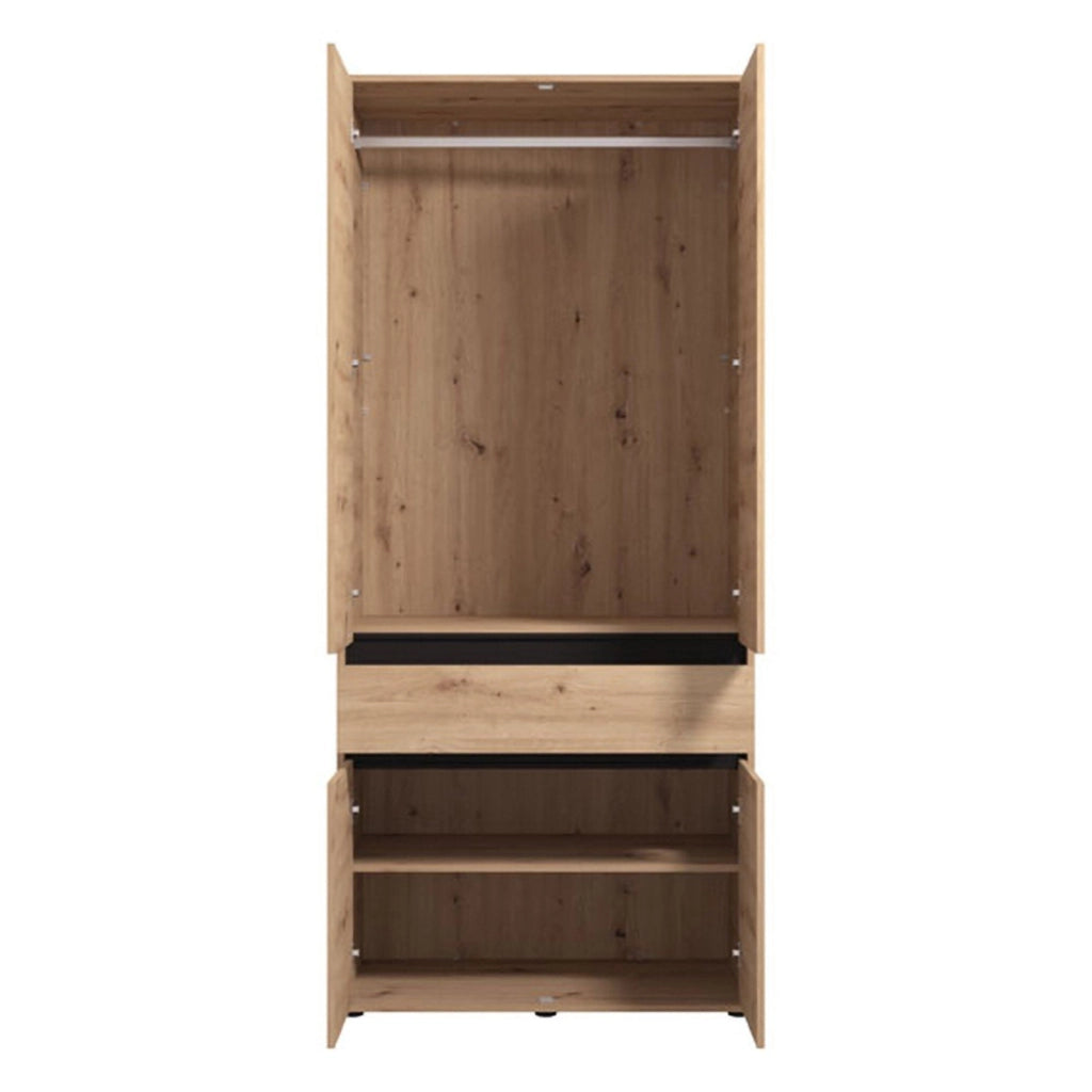Armadio Camera da Letto Vimercati, Guardaroba Grande 3 Ripiani, 93x210.5h cm Marrone Rovere Nodi