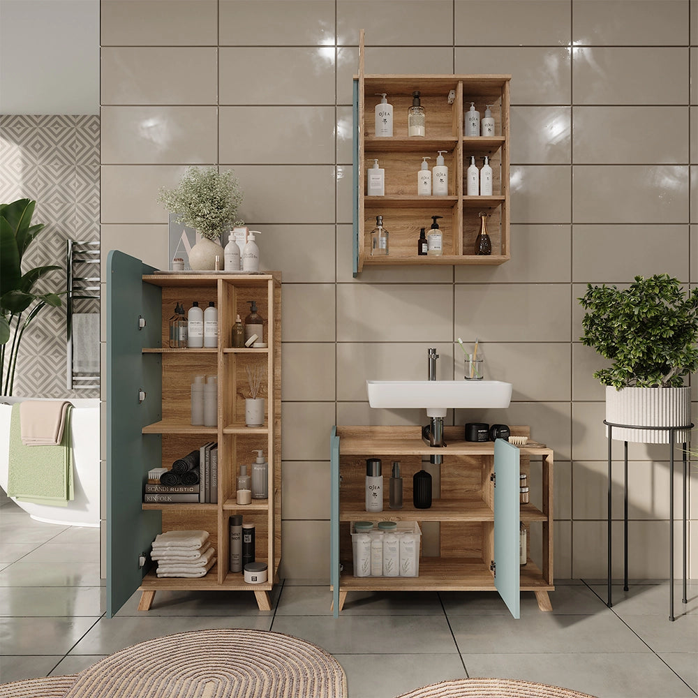 Vicco Set di mobili da bagno Sonoma/blu 3 parti