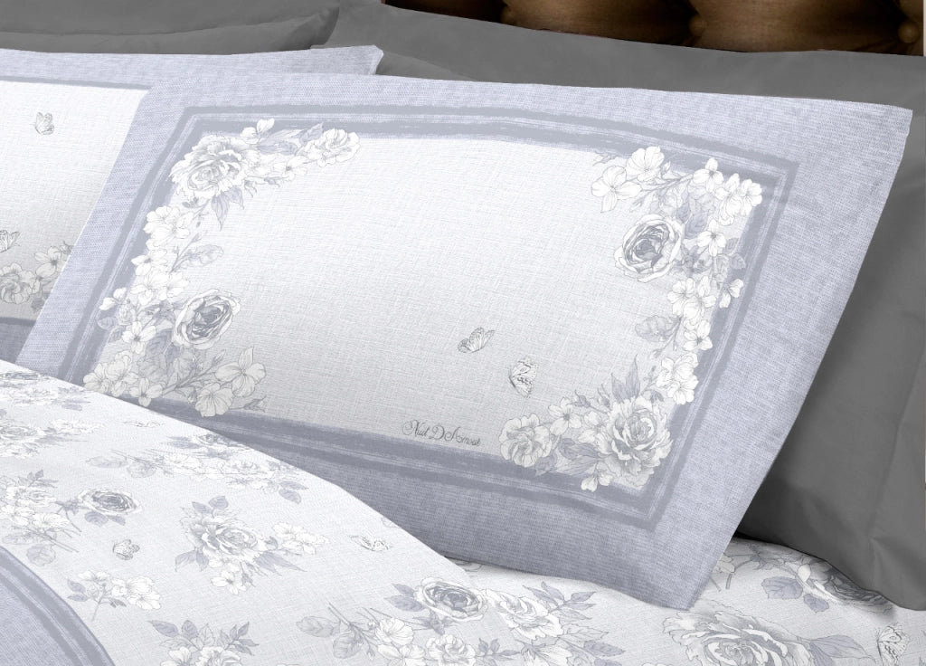 Completo Lenzuola Letto Calda Flanella 100% Cotone Disegno Praga - Matrimoniale - Grigio