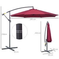Ombrellone da Giardino 3x2.5 m a Braccio Inclinabile con Manovella, Rosso Scuro