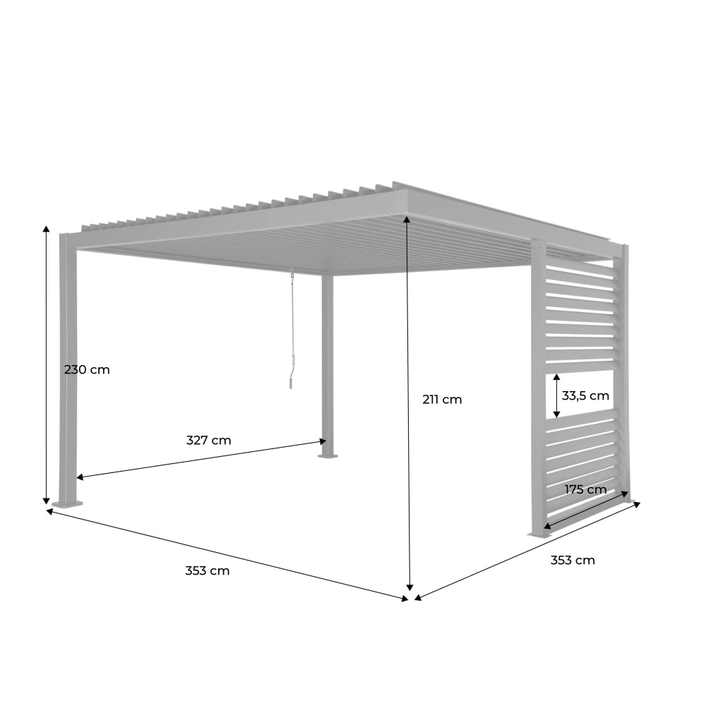 Pergola bioclimatica 3,5x3,5m in alluminio con lamelle orientabili +