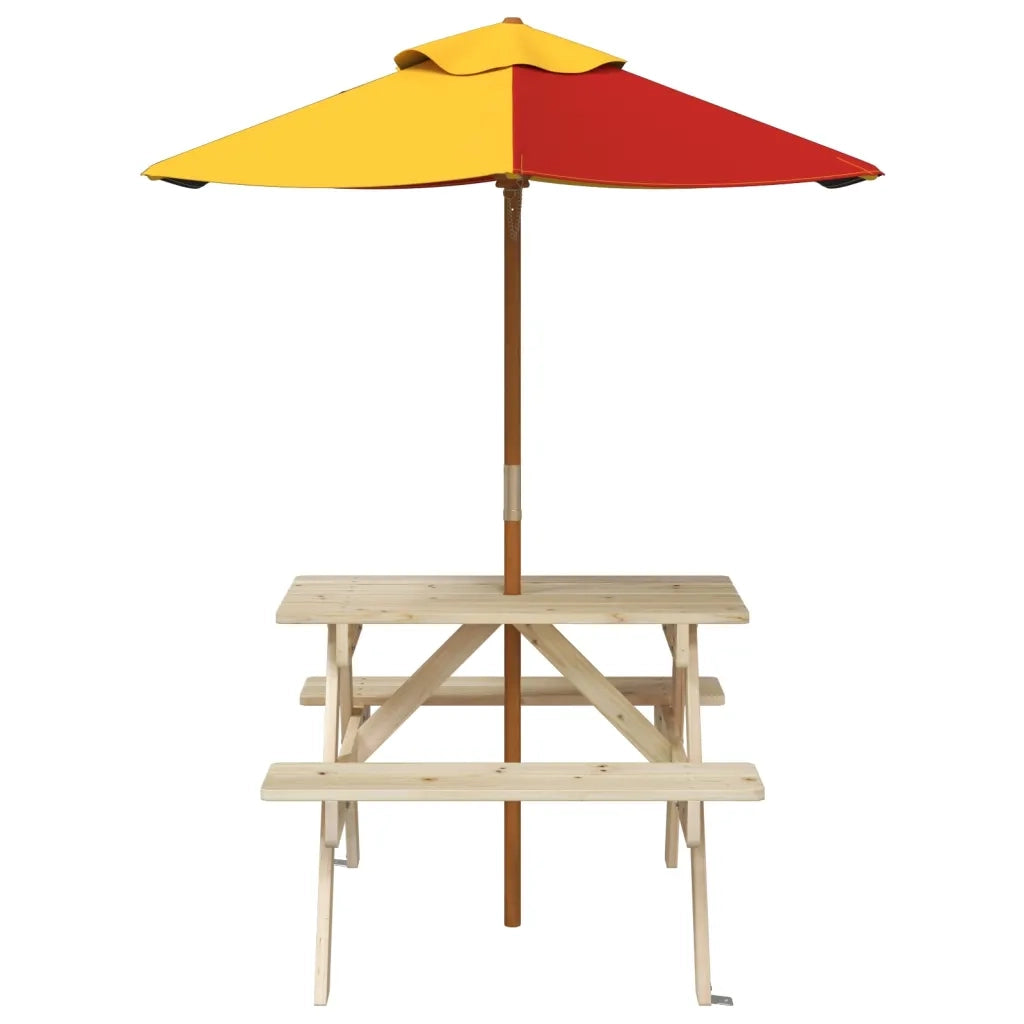 vidaXL Tavolo da Picnic per 4 Bambini con Ombrellone Legno di Abete