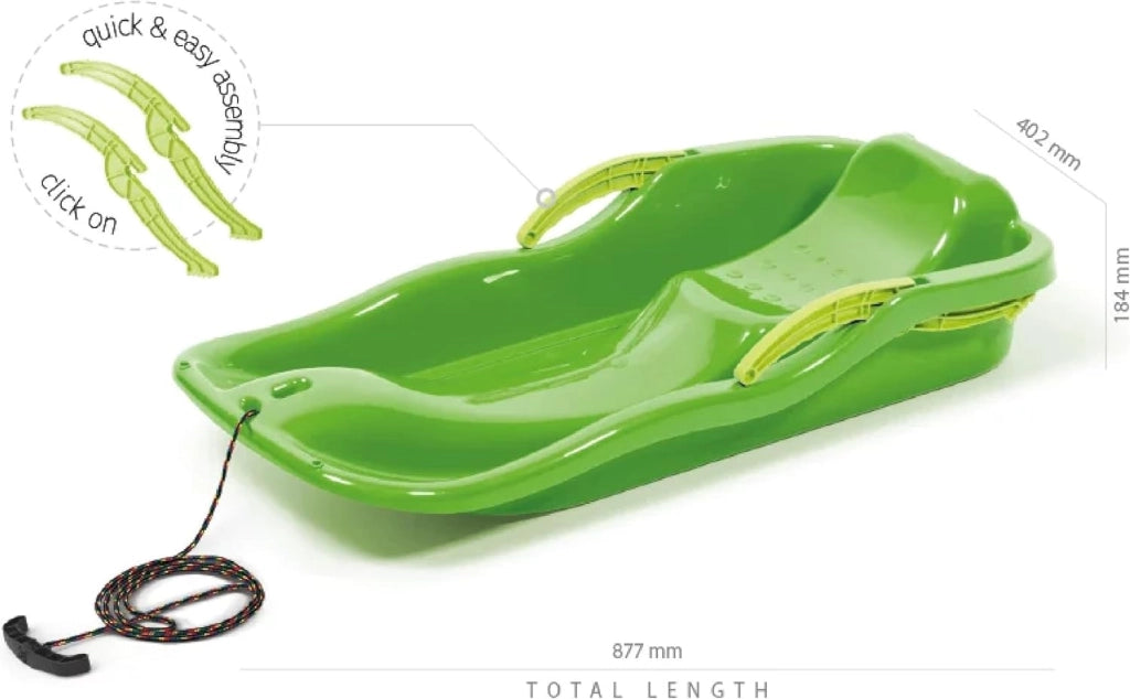 Verde Slitta Race Snow Glitter di plastica, con Corda di trazione e Freni sterzo