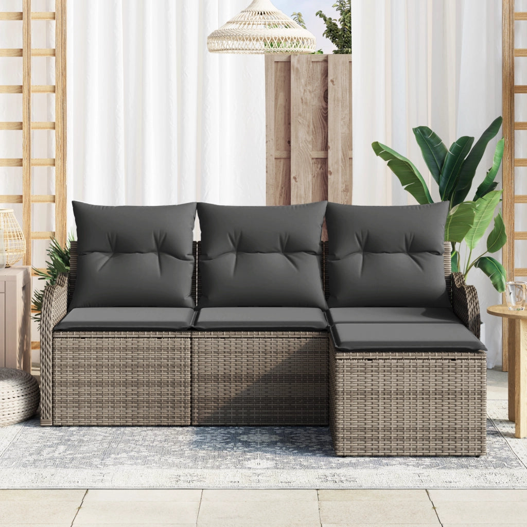 Set Divano da Giardino a 4 Pezzi con Cuscini Grigio Polyrattan