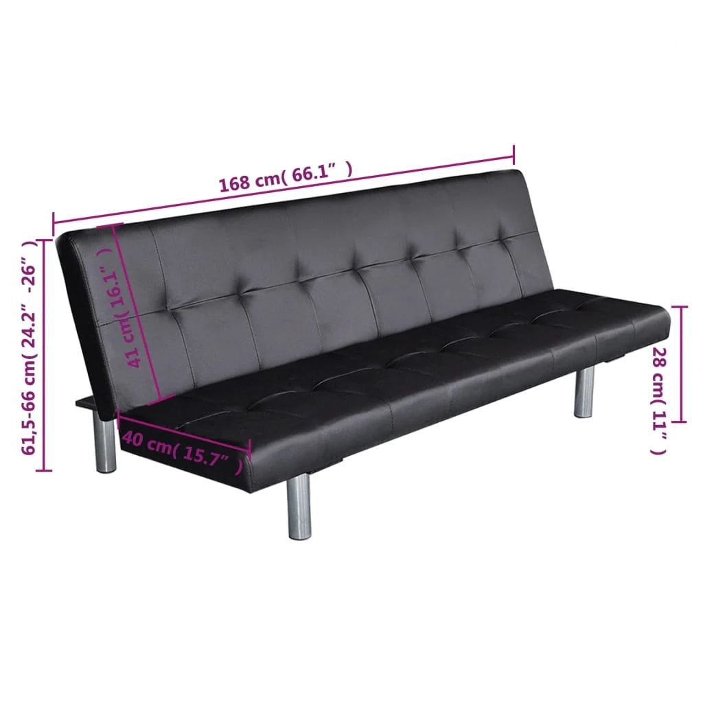 Divano letto regolabile con due cuscini in similpelle nera 02_0020589