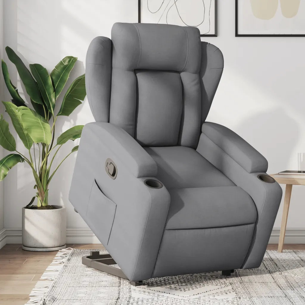 Poltrona | Sedia Relax Alzapersona Reclinabile Grigio Chiaro in Tessuto