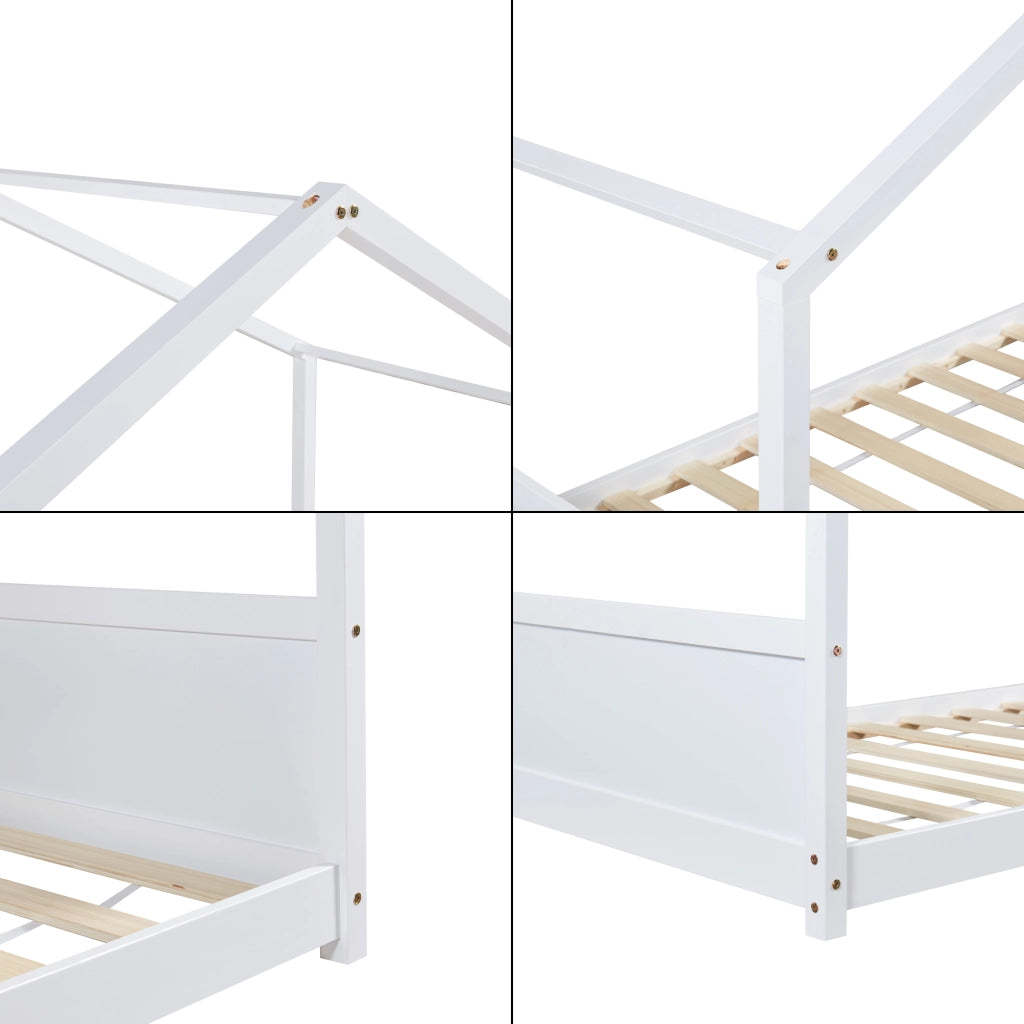Letto per Cameretta Simo a Casetta con Materasso 90 x 200 cm in Legno di Pino - Bianco [en.casa]