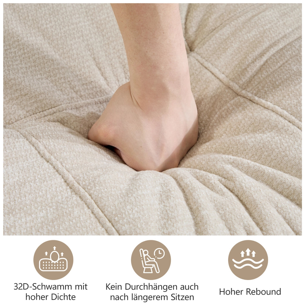 Divano angolare modulare 4 posti con seduta ampia e profonda in chenille beige senza montaggio 334 × 160 × 68 cm