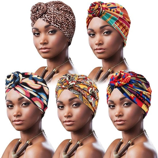 Cappello di Capo Alto di Qualità - Tulband - Beanie - Cappello con Cinturino - Cappello Chemo - Pre-assemblato - Disegno Africano