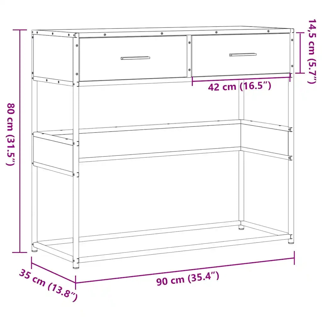 Tavolino Consolle Rovere Fumo 90x35x80 cm in Legno Multistrato 849176