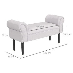 Panca imbottita grigia in tessuto effetto plissettato, 102 x 36 x 51 cm, struttura in MDF e legno