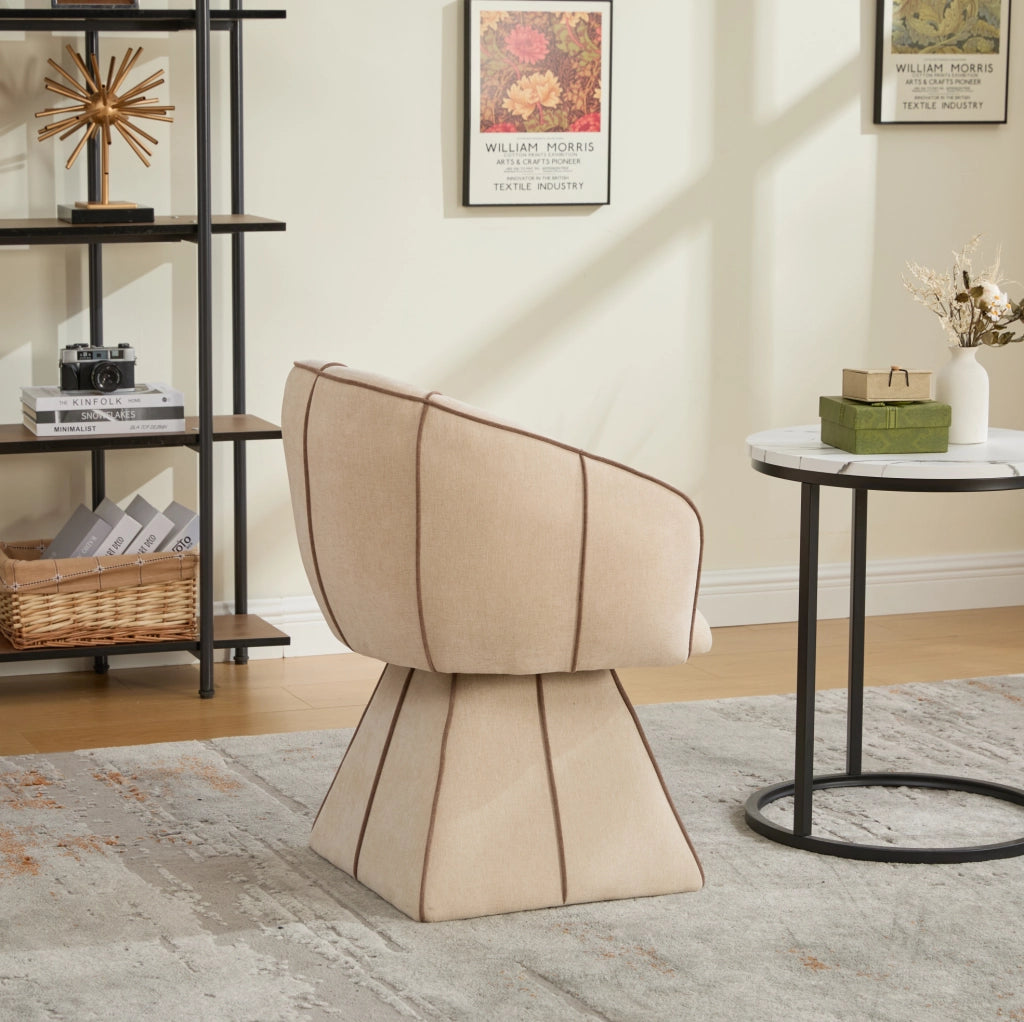 Poltrona girevole in tessuto Chenille colore cammello; 56x54x74;5 cm; con schienale ergonomico