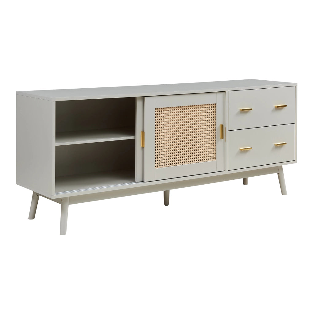 Mobile Porta TV Susa con Cassetti e Ante Scorrevoli in Polyrattan 160x40x65 cm Beige [en.casa]