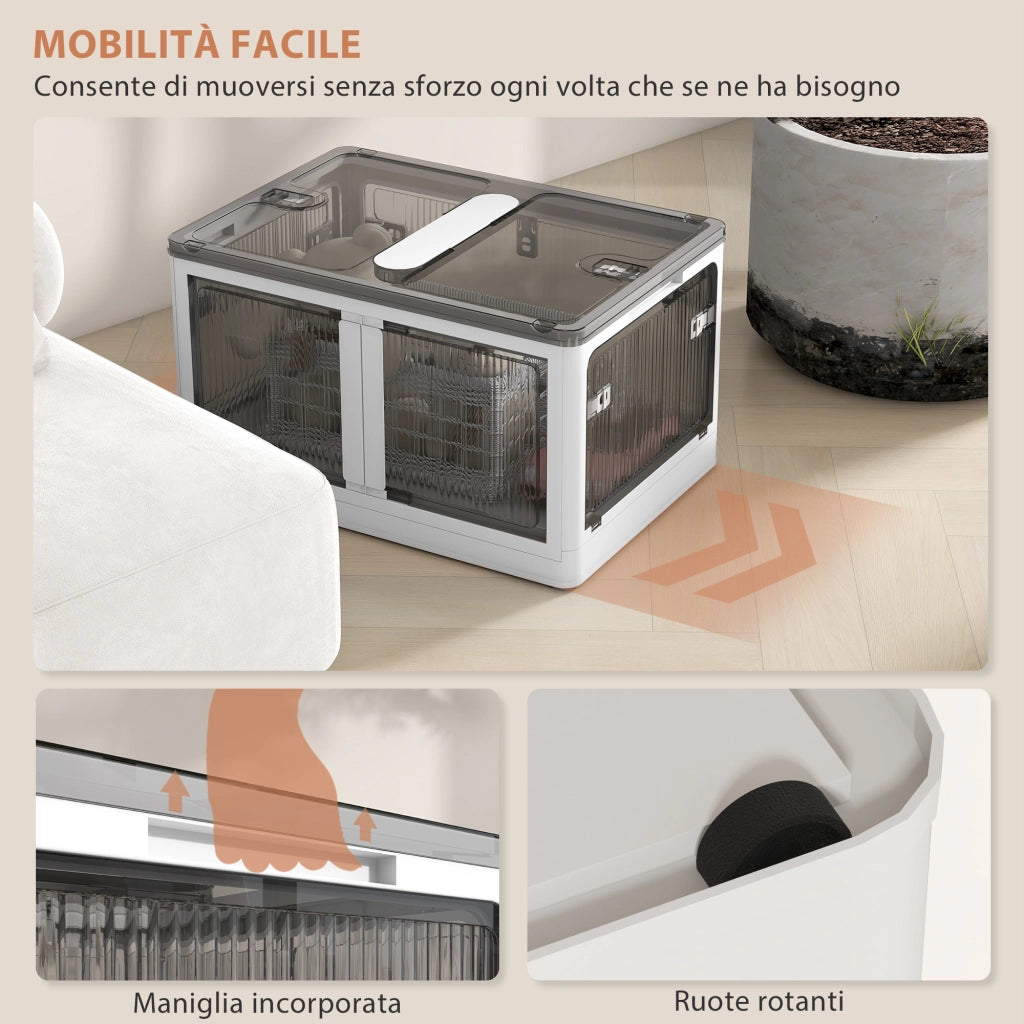 Contenitore Plastica Impilabile Pieghevole con Ruote ¨C zephmum ¨C 69L Bianco
