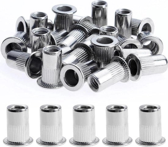 Assortimento di viti a clip M4 in acciaio inossidabile con testa piatta e dado a vite in RVS - 150 pezzi