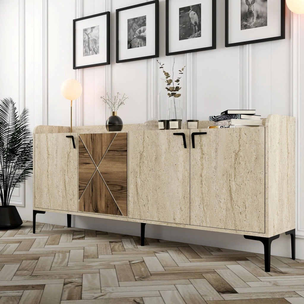 Madia Roatto, Credenza 2 Ripiani, 180x35x78h cm Beige Marmo